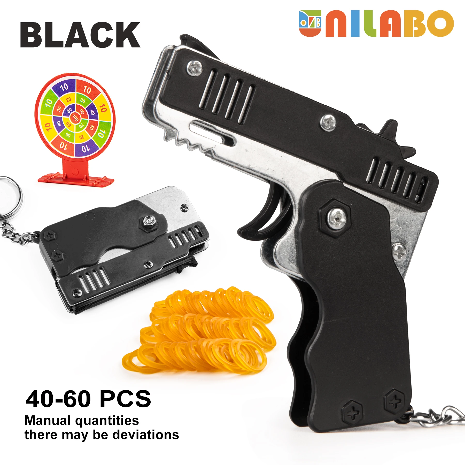 ゴムバンドガン ミニ合金 折りたたみ式 おもちゃの銃 キーホルダー クイックシュート 6ゴム おもちゃの銃 ゴムバンド付き