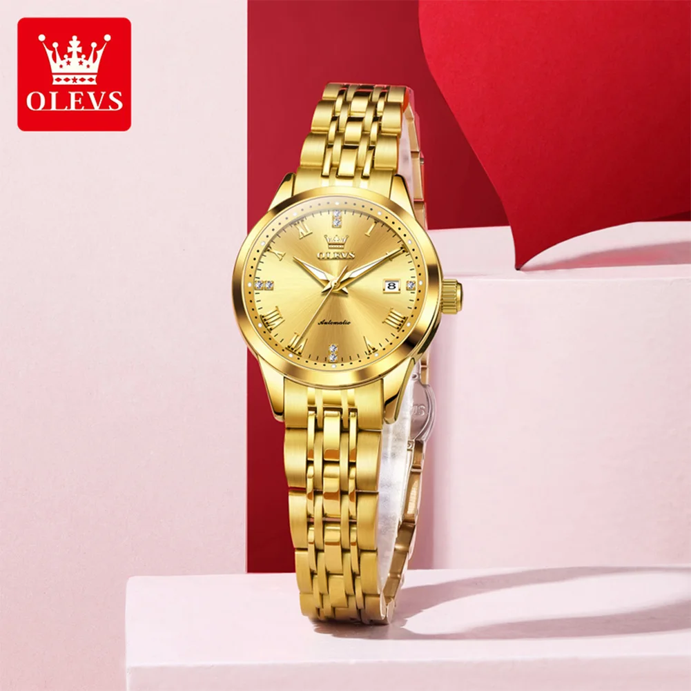OLEVS 7062 ساعات الزوجين الفاخرة التلقائية الميكانيكية ووتش الفولاذ المقاوم للصدأ تاريخ الأسبوع الساعات للزوجين ساعة اليد للماء #4
