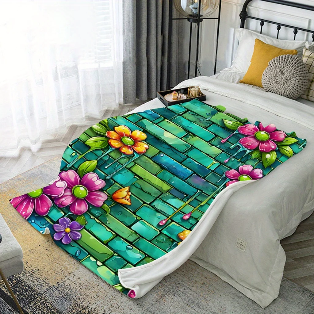 Rustic Floral Throw Blanket - 100% Polyester Knit Fleece, Comfortable All-Season Lightweight, Sofa, Armchair, Camping Blanket -