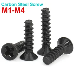 50-200 stuks Kruis Verzonken Verzonken Kop Zelftappende Schroeven M1 M1.2 M1.4 M1.6 M2 M2.3 M2.6 M3 M4 Zwart Koolstofstaal Mini Schroef