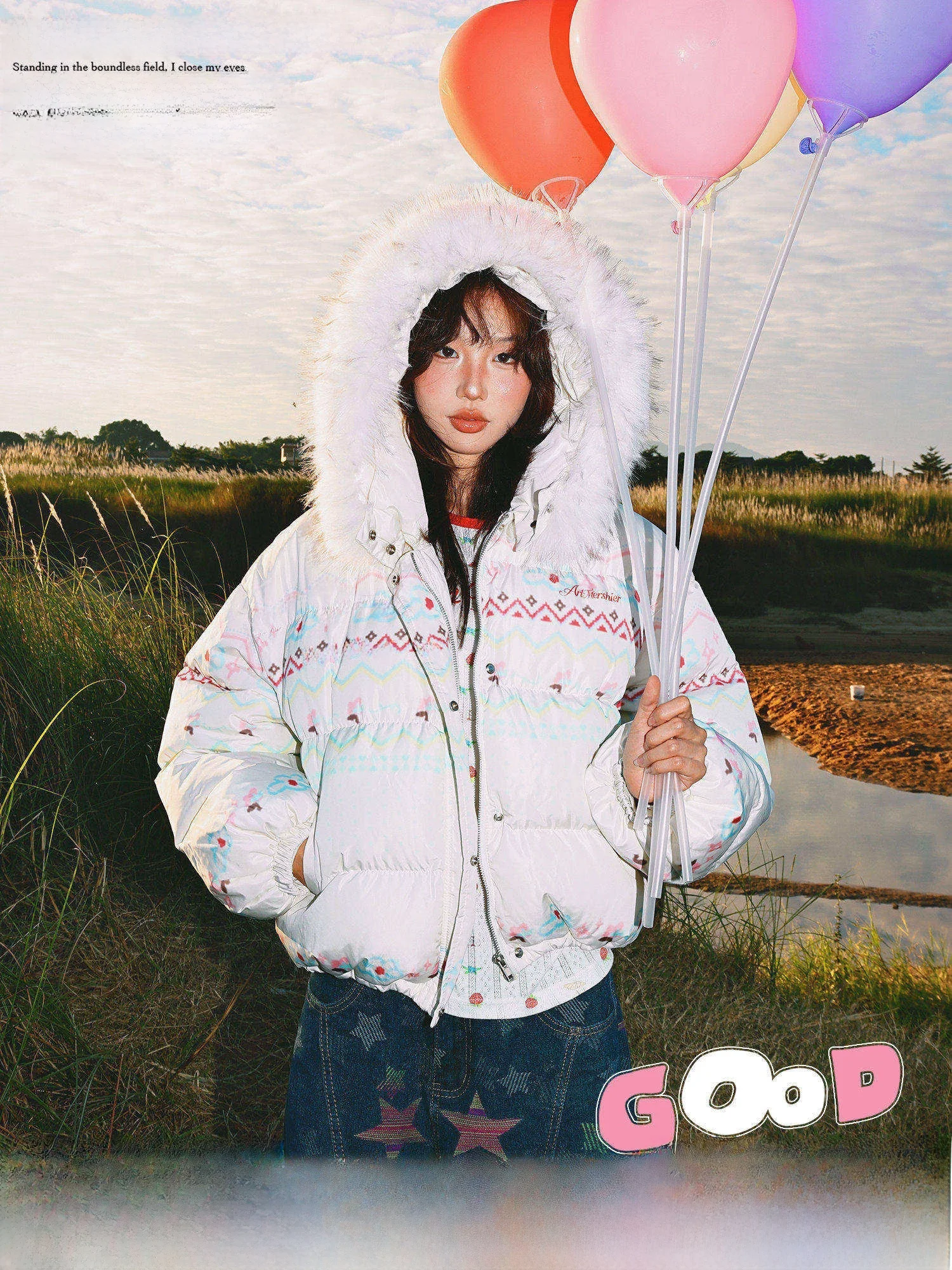 

Женская зимняя свободная универсальная теплая куртка Young Stage Original Fair Isle с капюшоном, утепленная хлопковая одежда