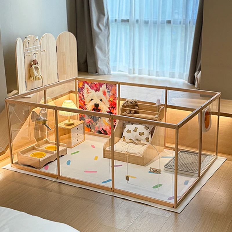 

Забор для собак из цельного дерева, домашний бесплатный комбинированный забор для собак, бытовая клетка для кошек, изоляционный прозрачный защитный забор для кровати для собак