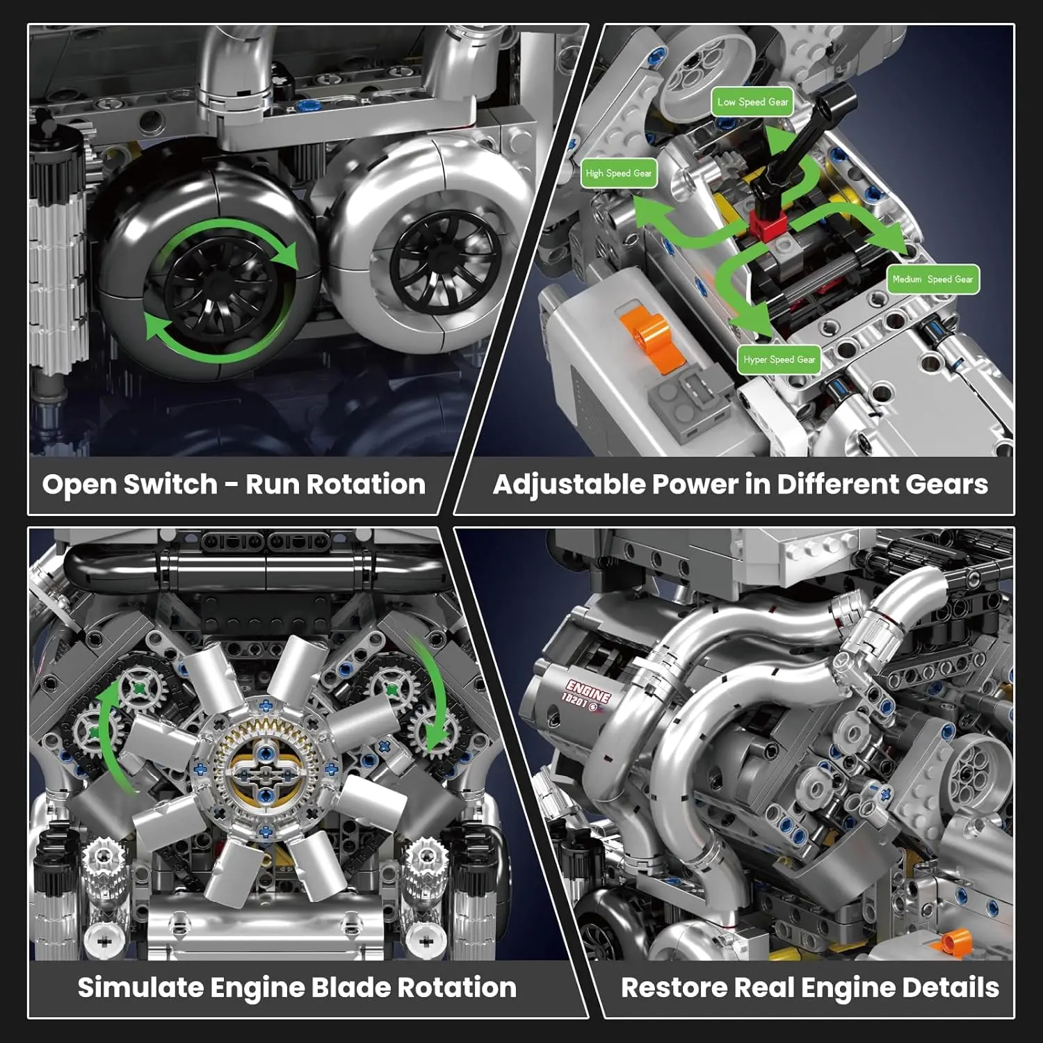 大人向けW16モデルエンジンキット、V8エンジン組み立てセット、モーター付きミニエンジンおもちゃスケール、STEMプロジェクト組み立てキット、DIYコラボ
