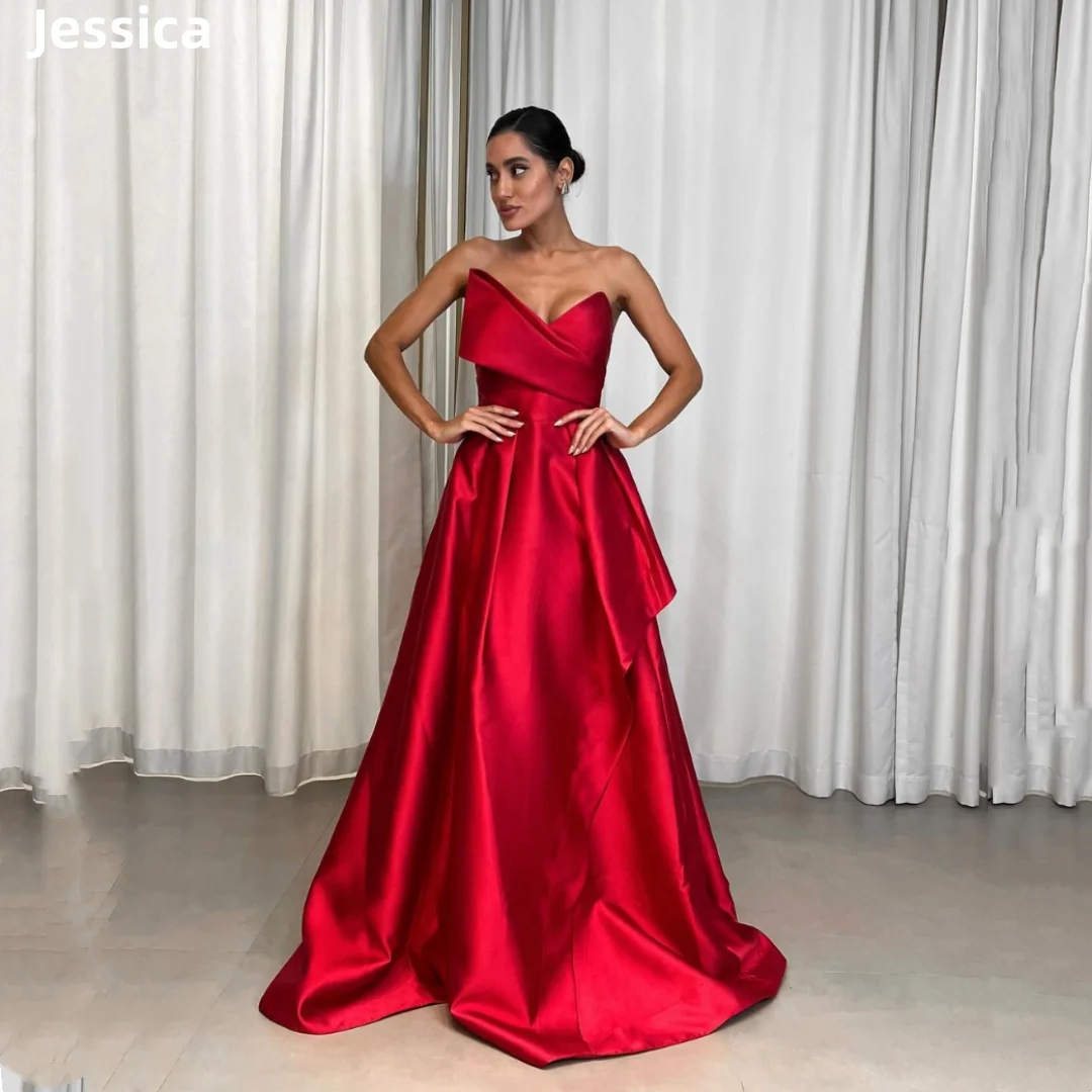 

Jessica Red Off-shoulder Prom Dresses Luxury Satin Women Evening Dresses A-shaped Elegant Wedding Party Dress فساتين سهرة