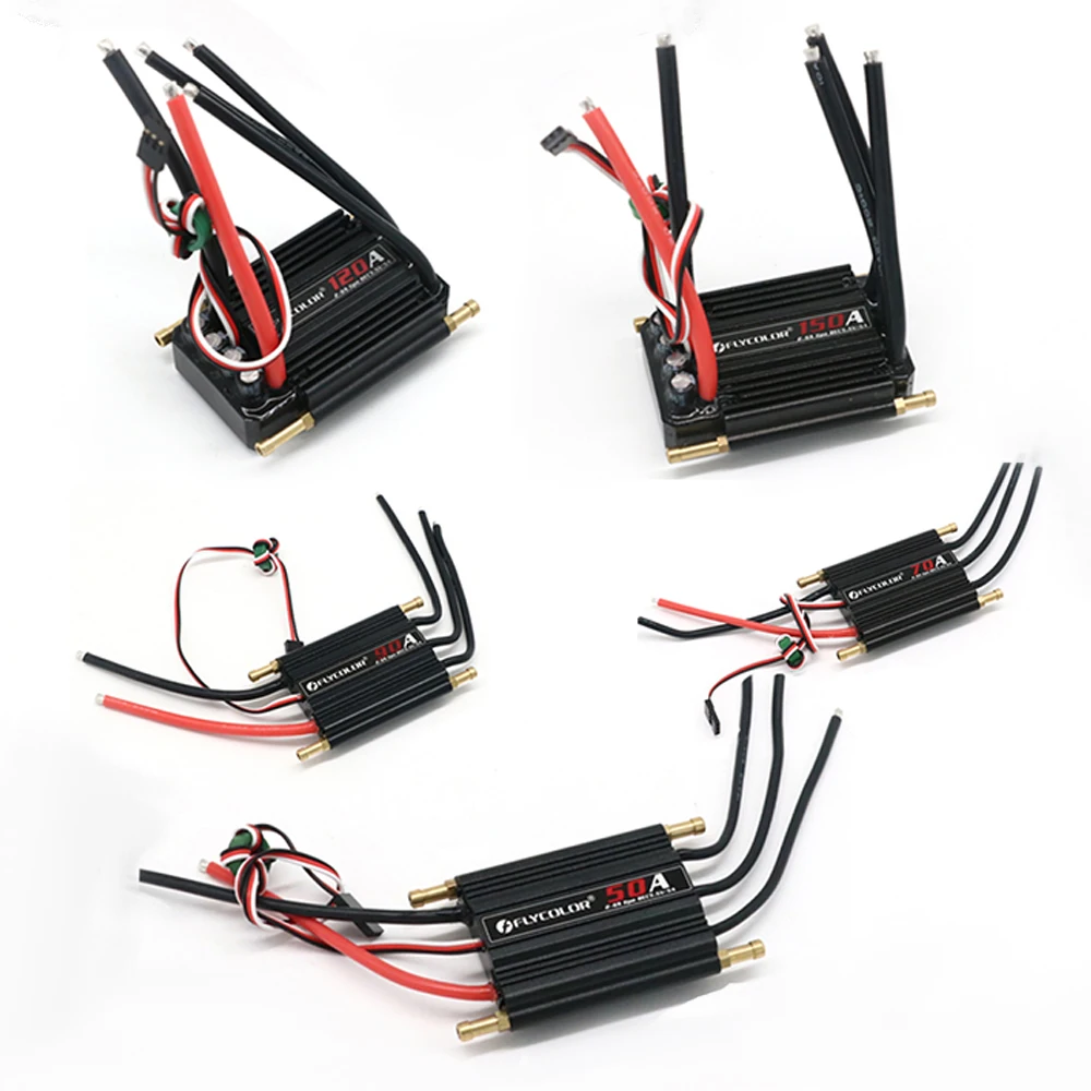 Bezszczotkowy regulator prędkości ESC Flycolor 50A 70A 90A 120A 150A z obsługą kart progamingowych 2-6S Lipo BEC 5.5V/5A do łodzi RC