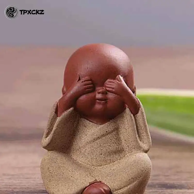 1 قطعة الشاي الطين الأرجواني الحيوانات الأليفة الحلي الراهب الصغيرة بوذا تمثال الراهب تمثال طقم شاي اكسسوارات بوتيك طاولة شاي الديكور #4