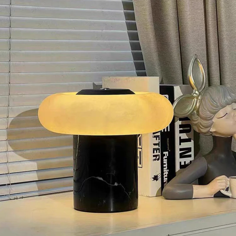 

Natural Spanish Marble Table Lamp - Elegant High-End Lighting Design for Home Decoration Bedroom LED Bulb
