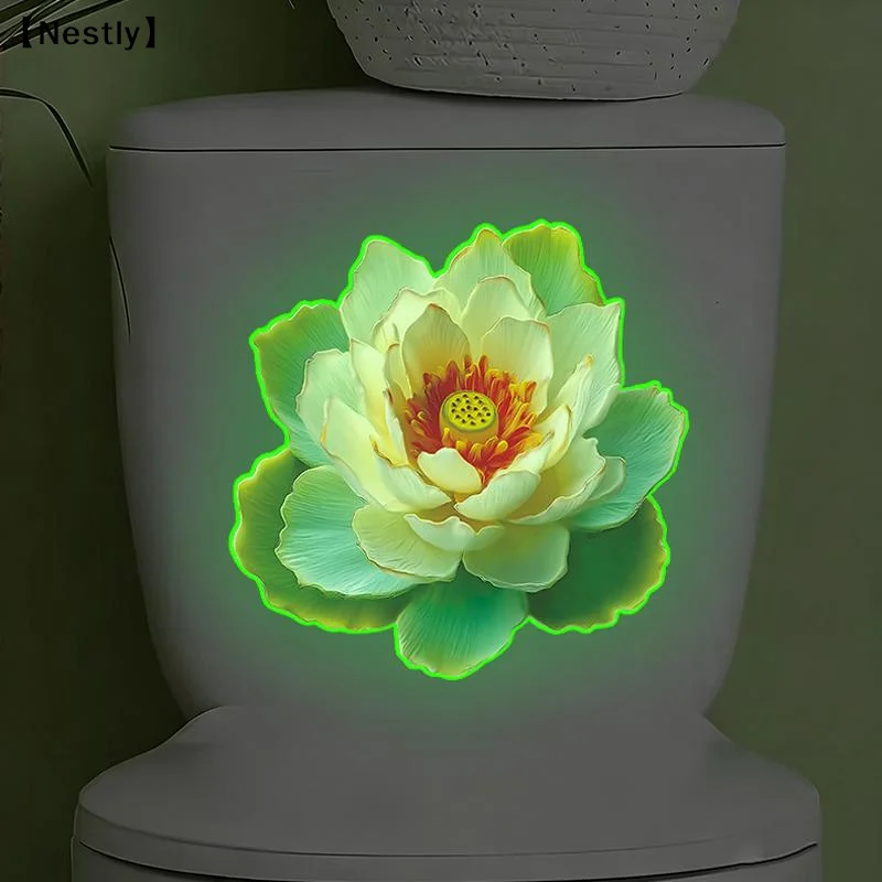 Glow-in-the-Dark Water Lily Toilet Sticker  Self-adhesive Removable Wall Sticker Car Bedroom Living Room Toilet Stickers〔Nest〕