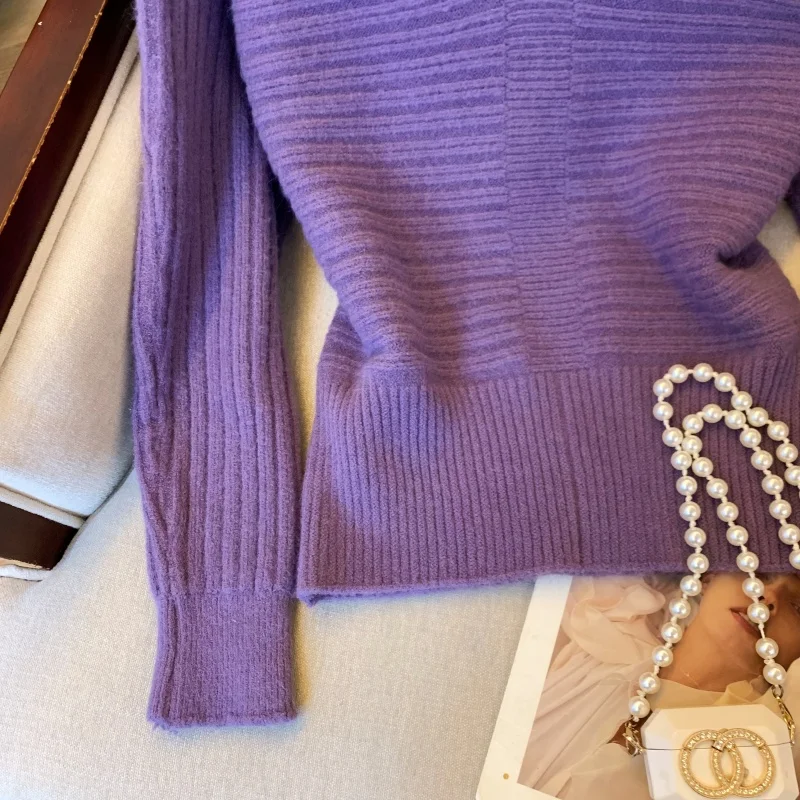 여성 오렌지 브이넥 풀오버 모헤어 스웨터 빈티지 한국 스타일 점퍼 니트 긴 소매 캐시미어 스웨터 2000년대 의류 봄