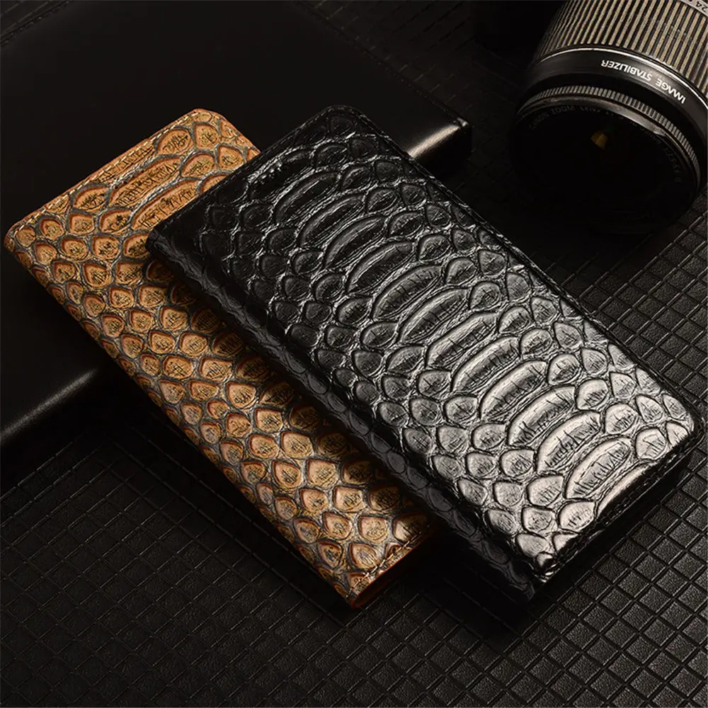 حافظة جلد البقر الأصلي بنمط الثعبان لهاتف آيفون 13 14 15 16 برو ماكس غطاء حامل بطاقة الجيب