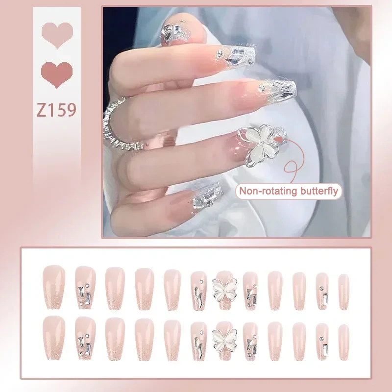 24 pçs/caixa unhas falsas imprensa em reutilizáveis com projetos conjunto francês artificial aurora diamante falso tipsy stick-on unhas dicas arte