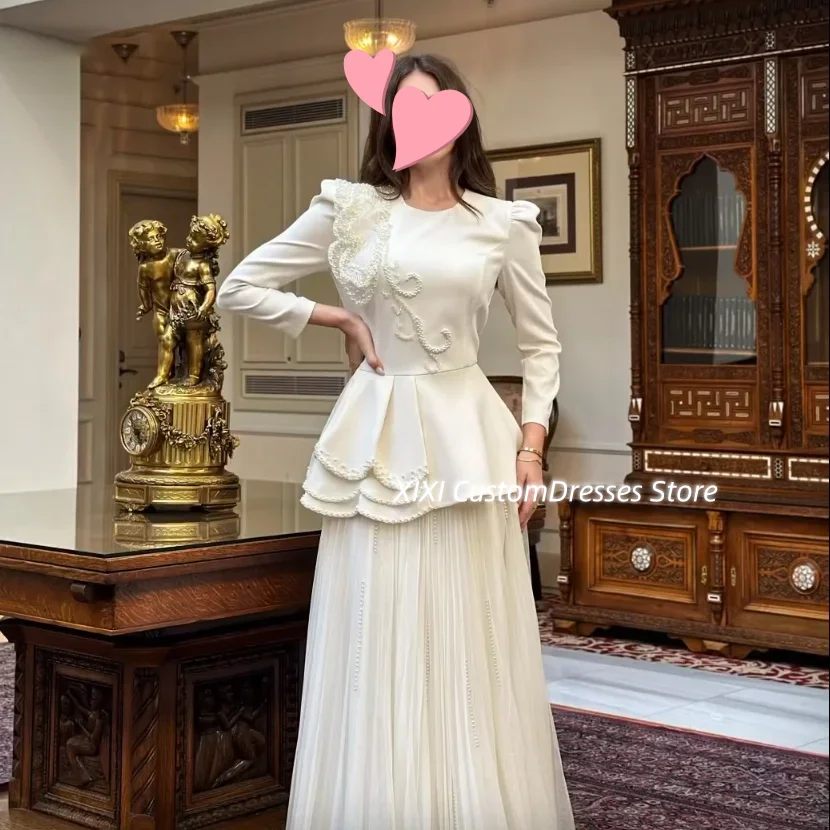 맞춤형 럭셔리 이브닝 드레스 A 라인 스쿠프 넥 라인 바닥 길이 지퍼 업 비즈 긴 소매 안감 드레스 특별