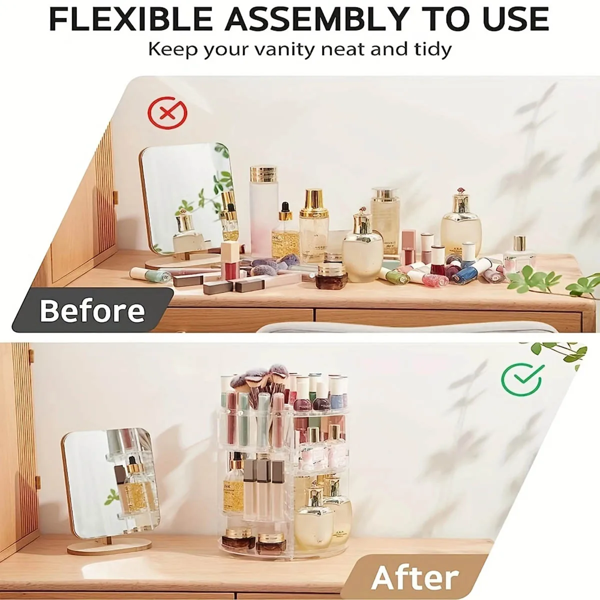 360° Rotating Makeup Organizer, Spinning Bathroom Organizer Countertop, Cosmetic Holder Shelf,(Clear)