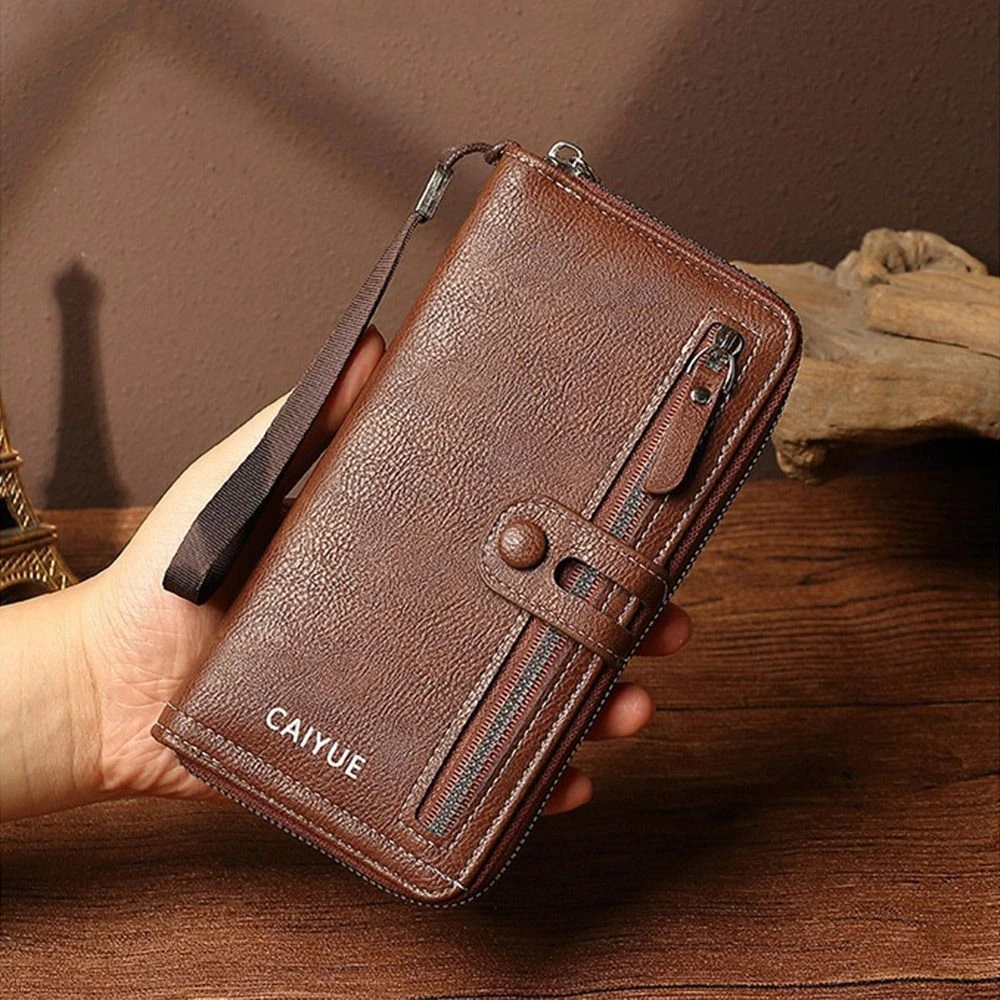 محفظة رجالية طويلة فاخرة سعة كبيرة طبقة مزدوجة محفظة الأعمال سستة بولي Leather جلد الرجال حقيبة صغيرة حامل بطاقة