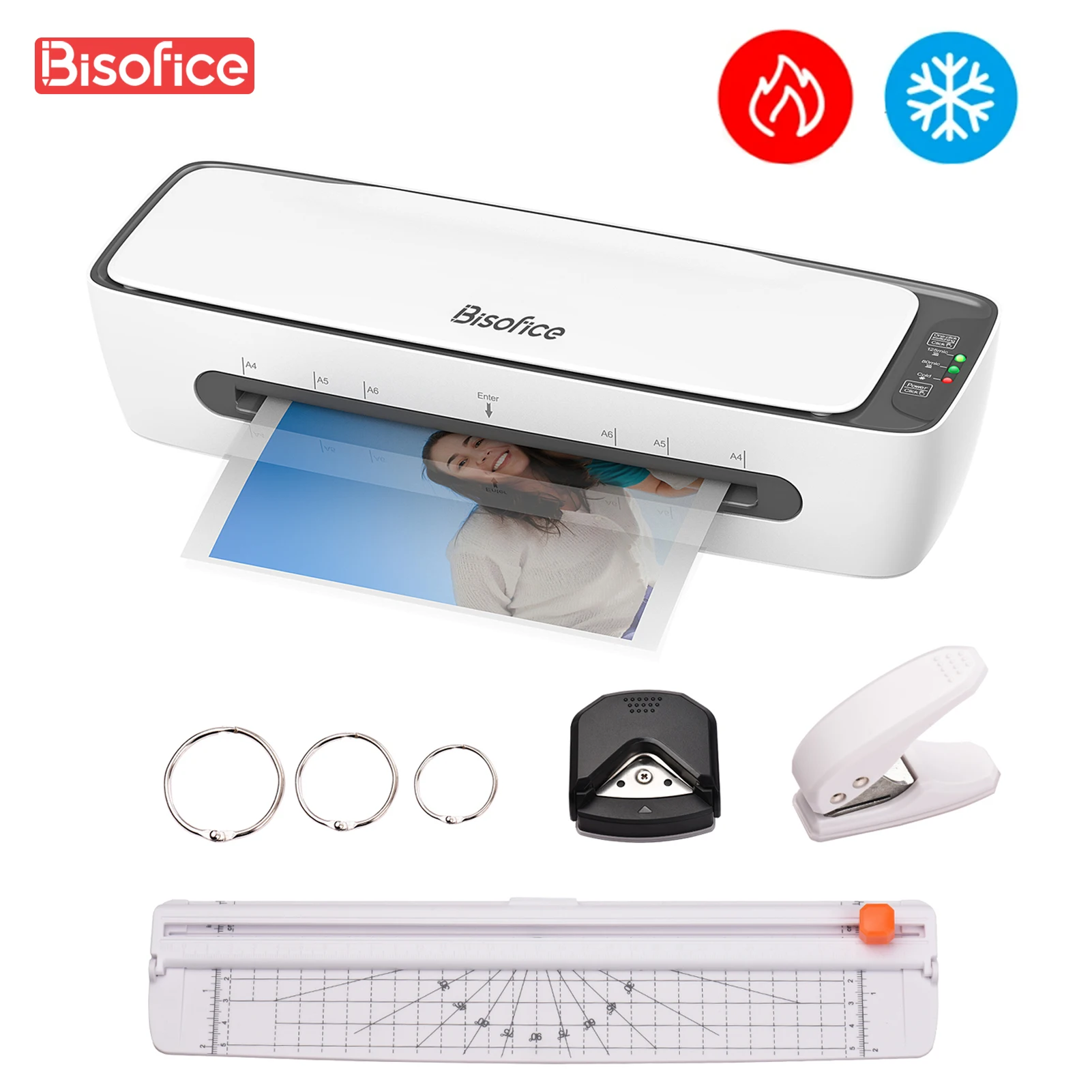 Desktop Laminator Machine Set Multifunctional Hot/Cold Lamination with Paper Cutter Trimmer Rounder Hole Puncher for A4/A5/A6