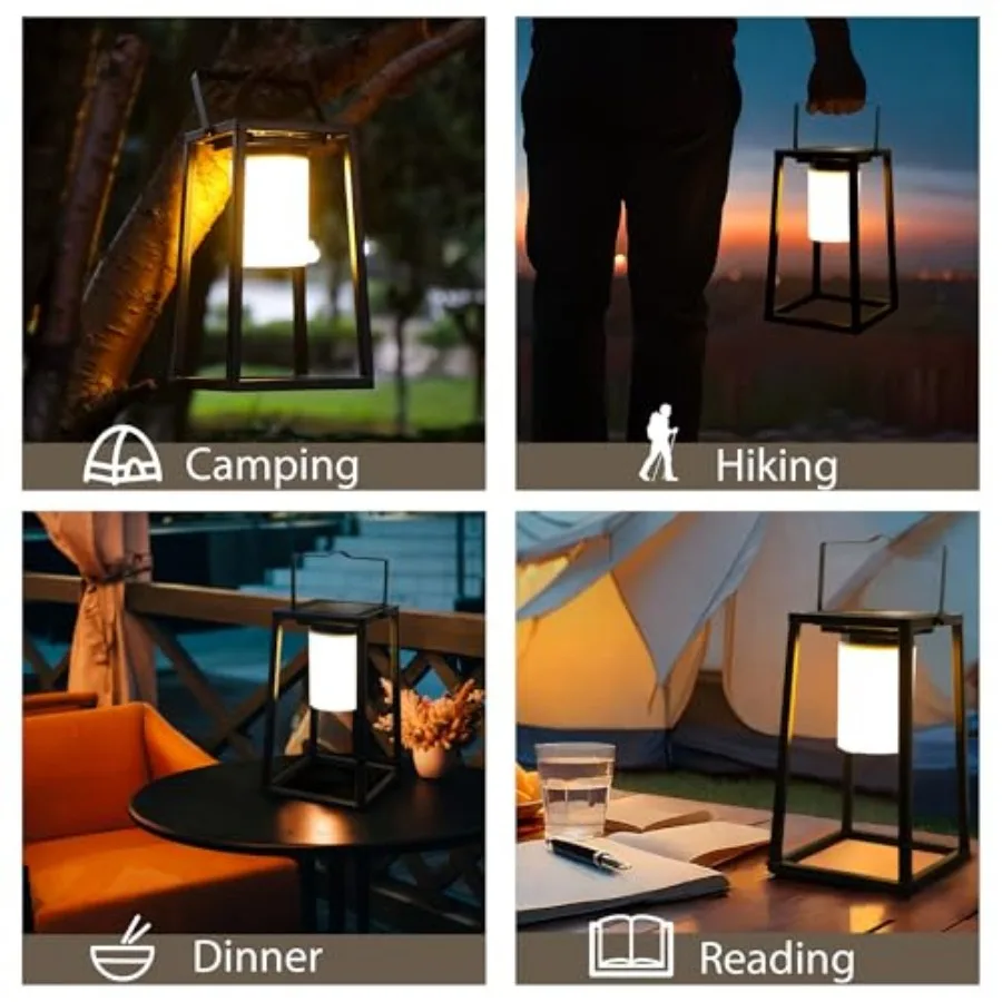 5'' High Outdoor Solar Lantern Portable Brightness LED Nightstand Lantern Metal Solar Lamp IP Waterproof Outdoor Table Lamps Co view 5