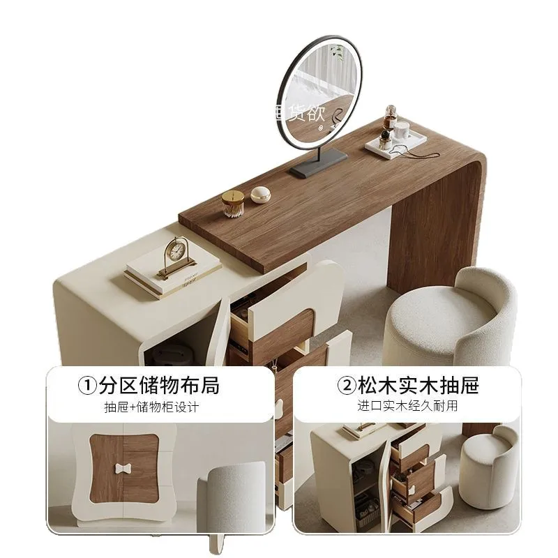 無垢材のドレッサー レトロな雰囲気 寝室 モダン シンプル 小さなアパート ドレッサー チェスト一体型