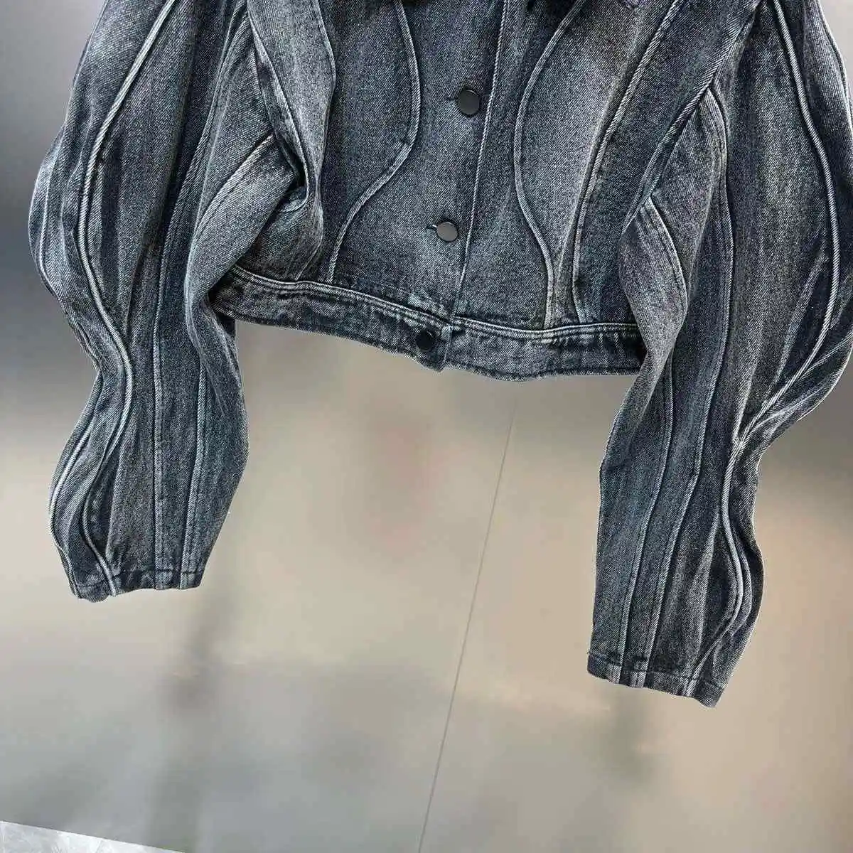 

American Retro irt Autumn New Lapel Tee-dimensional Line Women's ort Coat Knot Cotton Long Sve Button up