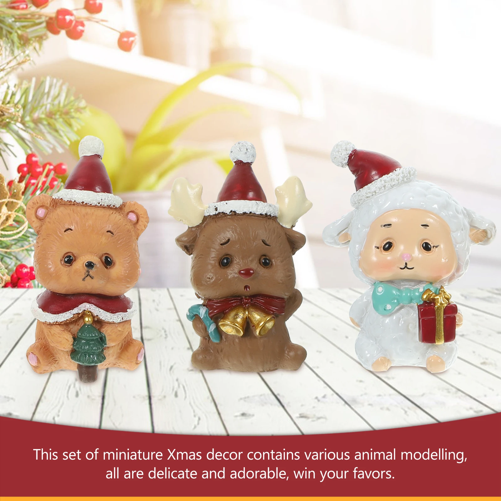 

5pcs Resin Small Animal Ornaments Christmas Decoration Miniature Figurines Gifts Adorable Easy Display