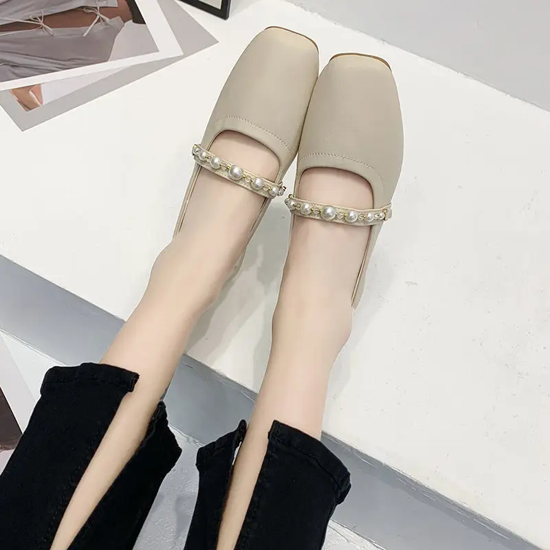 Letnie obuwie damskie Mary Jane Buty dla kobiet 2024 Japoński styl Lolita Mokasyny Square Toe Flat Pearl Gothic Flats Casual