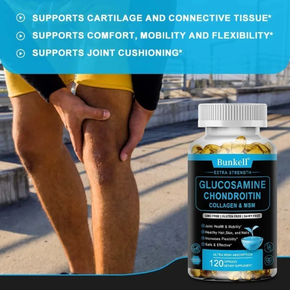 Glucosamine Chondroitin MSM Collagen, Joint Support Supplement, Flexibility Nutritional Vitamins, for Men & Women, 120 Capsules