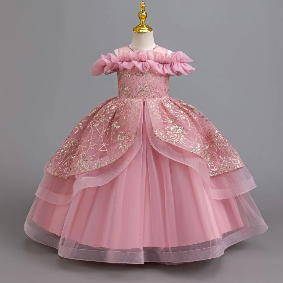 

Girls' off-shoulder princess dress Wedding flower girl dress Girls' casual dresses for runway shows beauty pageant dress