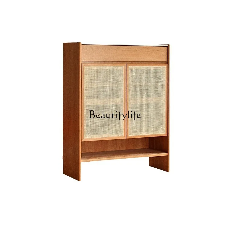 

Nordic solid wood rattan shoe cabinet household slate partition entrance cabinet cherry wood