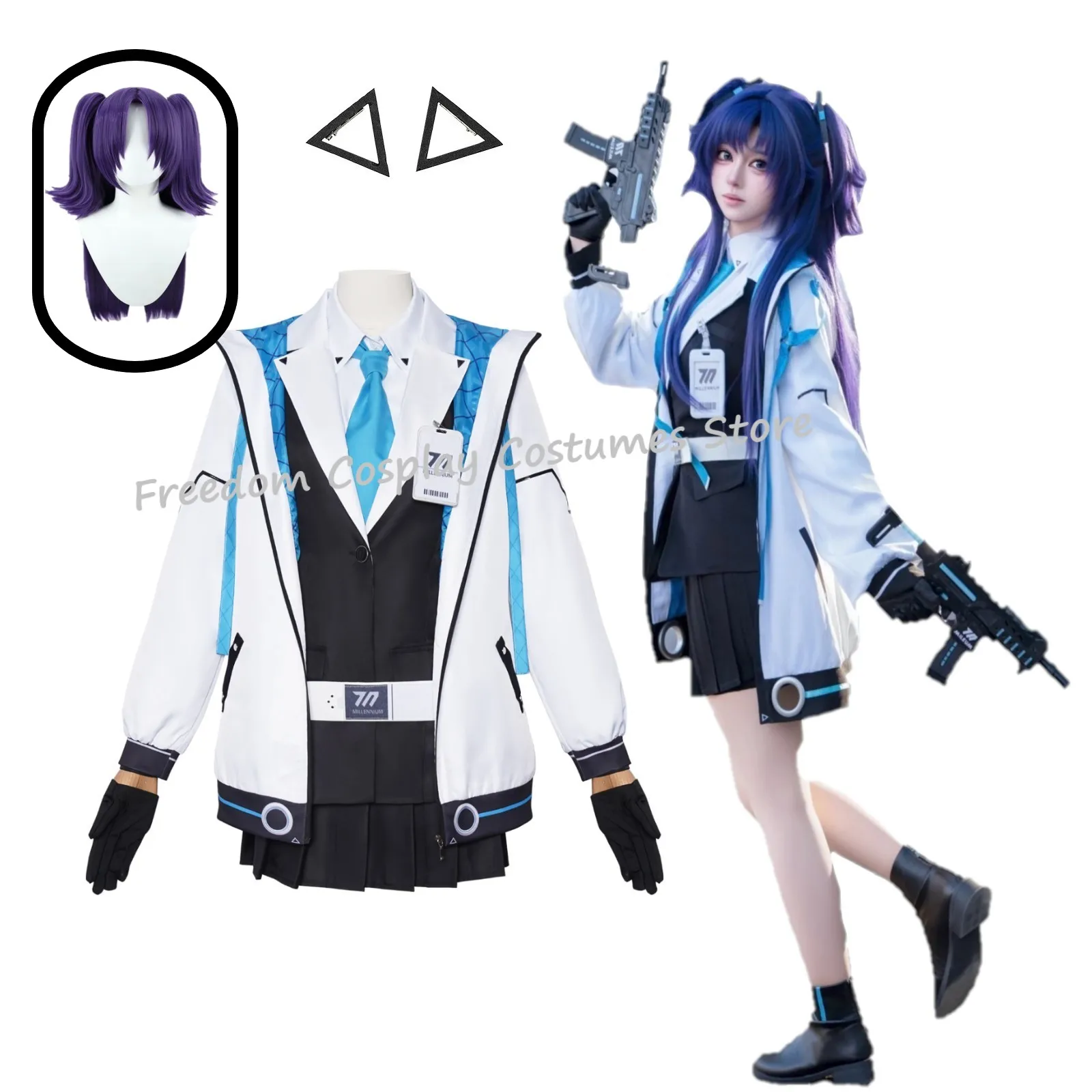早瀬ゆうかコスプレ衣装ウィッグゲームブルーアーカイブコスプレ-jk-制服黒ドレス白コートネクタイハロウィンパーティー制服