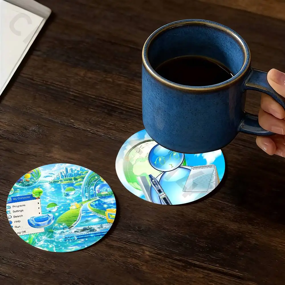 Frutiger Aero Aqua Nostalgia Wooden Theme Desktop Heat Mats Home Decor Coffee Mug Coasters For Office Restaurant