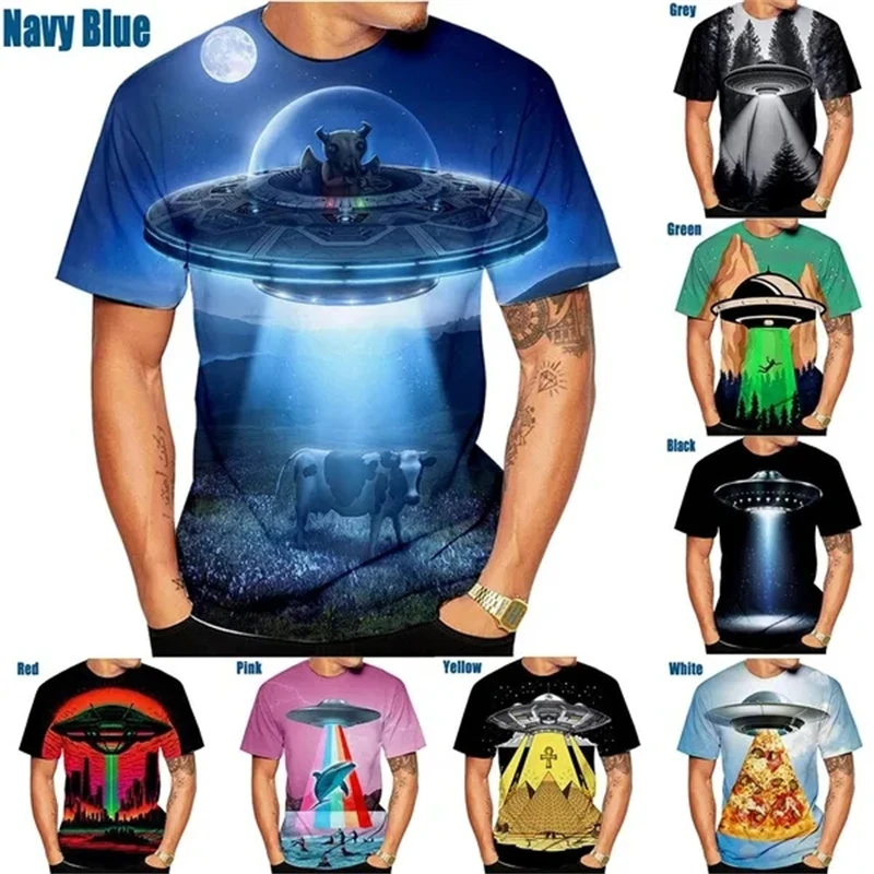 

New UFO T Shirt Men Women Hipster 3D Summer Harajuku Tops Spaceship Alien Soft Graphic T Shirts Comfortable Top T-Shirt Homme