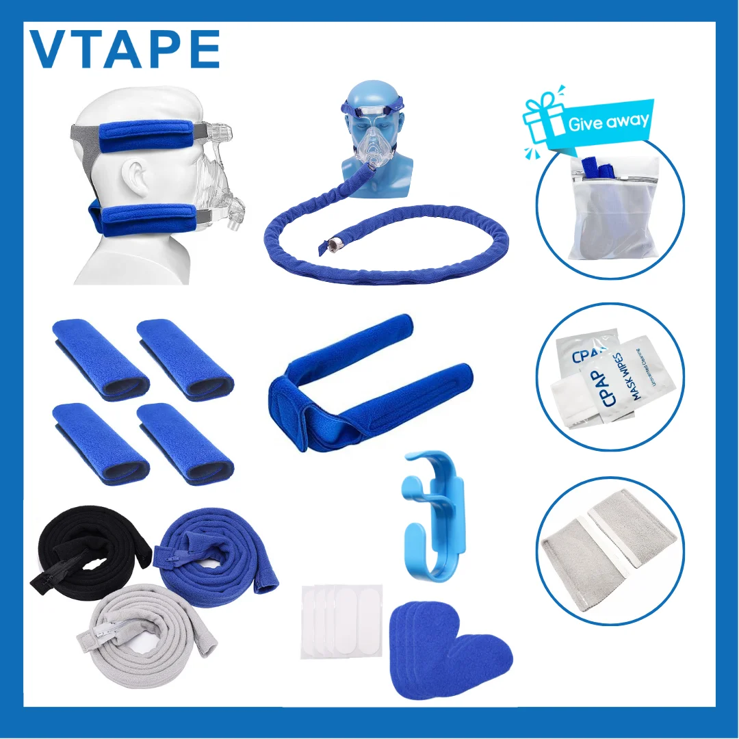 CPAP Tube Cover Hose -Sleeve Wrap Insulator Protector,Zipper Hose Hook Loop, includes 1 Neck Pad and 4 Strap Covers, 4 Nose Pads