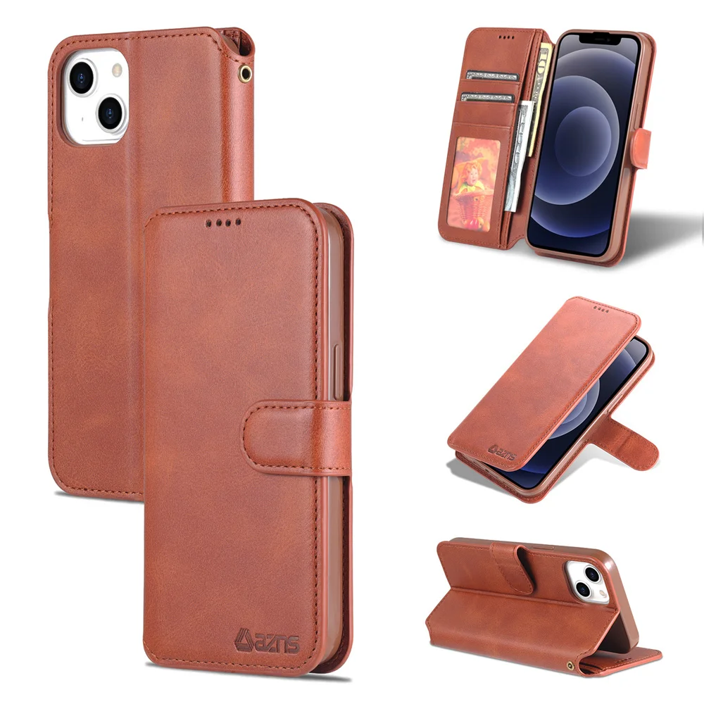 

AZNS Luxury Calfskin Leather Case for iPhone 14 Pro Max 6S 7G 8G XR XS Max 11 Pro 12 13 Mini 14 Plus Magnetic Flip Cover Funda