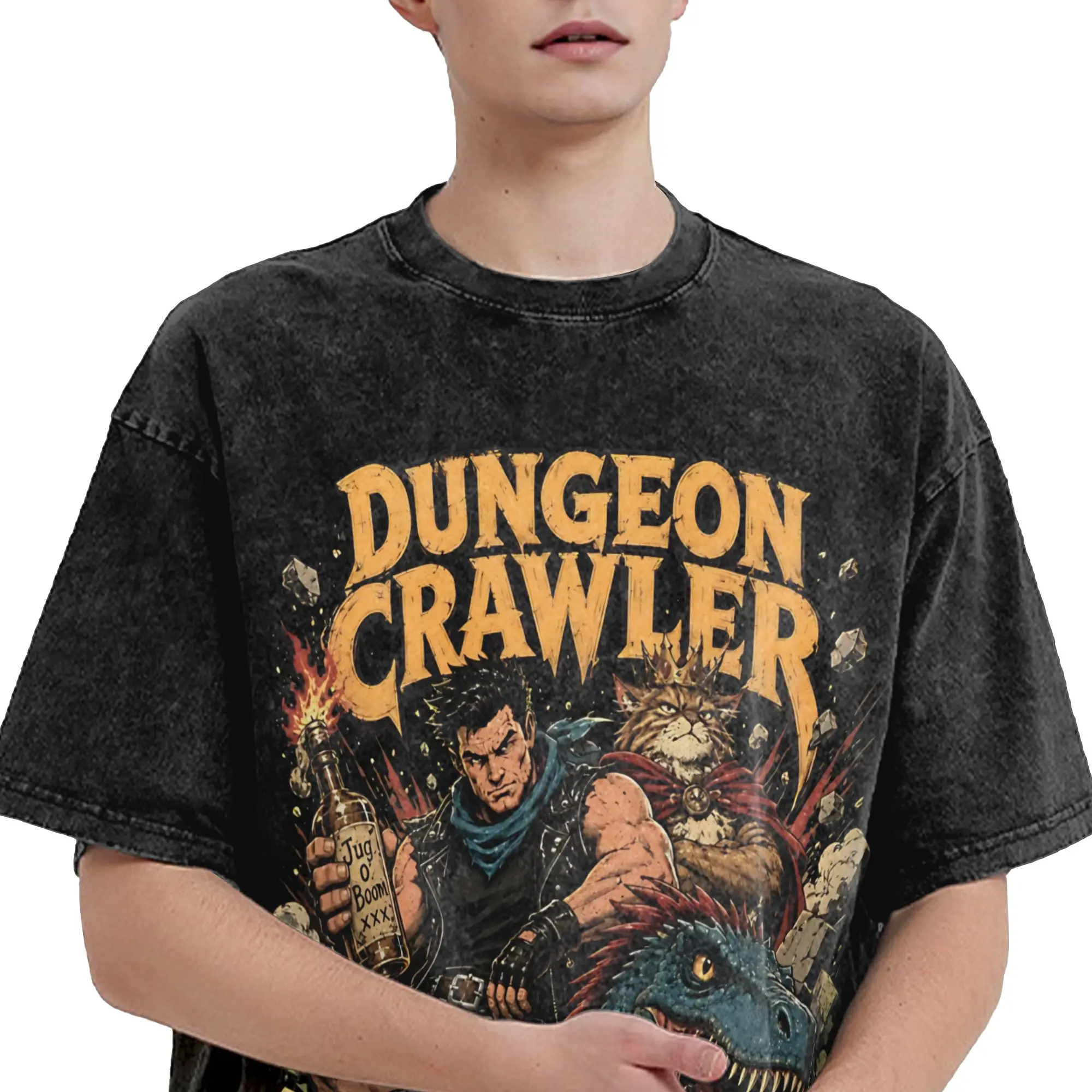 Carl And The Princess Donut and Mongo Dungeon Crawler Carl  Apparel Washed T Shirts for Men Women Streetwear Hip Hop T-Shirt