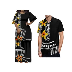 Custom Polynesian Clothing Top And Skirts Women 2 Piece Sets New Arrival Summer Round Neck Petal Sleeve Samoa Puletasi