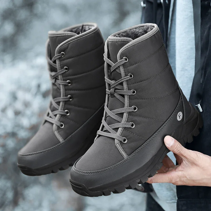 Botas masculinas de neve ao ar livre, sapatos grossos de pelúcia, impermeáveis, antiderrapantes, manter aquecido, inverno, plus size 46, novo