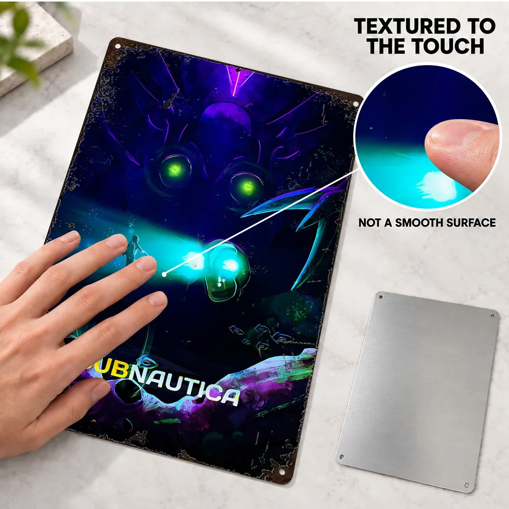 Subnautica Printed Poster Customized Aluminum Metal Sign Glowing Underwater Creature Graphic Wall Art For Game Lounge Gamer Gift