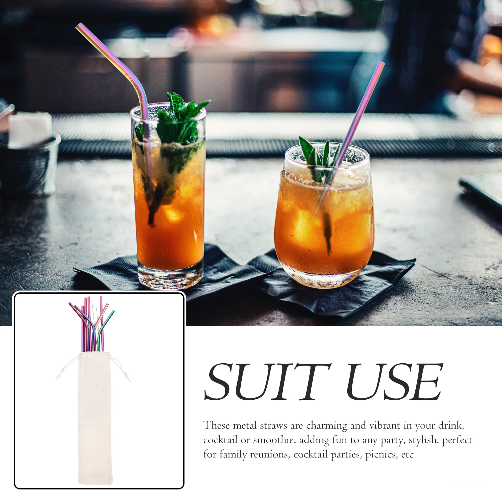 

1 set Stainless Steel Straw Set Reusable Colorful Drinking Straws For Milk Tea Smoothie Cocktail With Cleaning Brush Friction