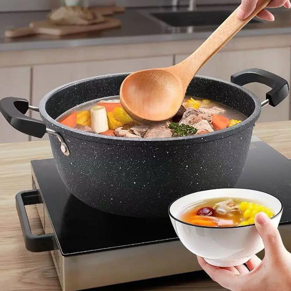 Heavy Duty Cast Iron Soup Pot Nonstick Interior Mirror Polished Surface Heat Resistant Handle Easy Clean Kitchen Cooking Pot