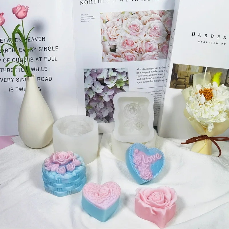 

1pcs Flower Love Rose Soap Silicone Mould Heart Shape Aromatherapy DIY Candle Mould Plaster Ornament Candle Moulds