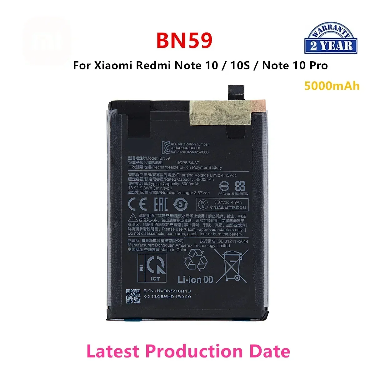 

Brand New BN59 5000mAh Battery For Xiaomi Redmi Note 10 / 10S / Note 10 Pro 10pro Phone Replacement Batteries