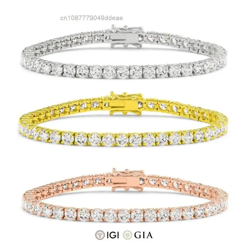 

Теннисный браслет из цельного золота 14 карат на заказ с синтетическим бриллиантом, 9-каратное золото Cvd, выращенный в лаборатории бриллиант, теннисный браслет с выращенными в лаборатории