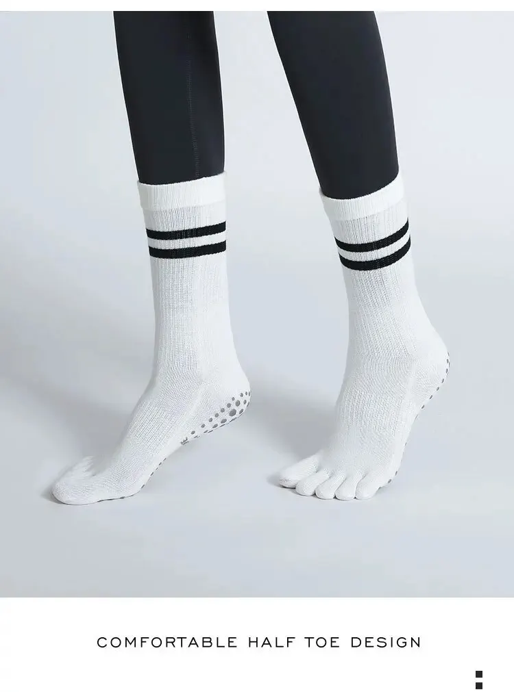 Frauen Atmungsaktive Yoga Socken Mid-rohr Nicht-slip Fünf Finger Pilates Sport Socke Baumwolle Fitness Dance Ballett Indoor boden Socken – Detail 11