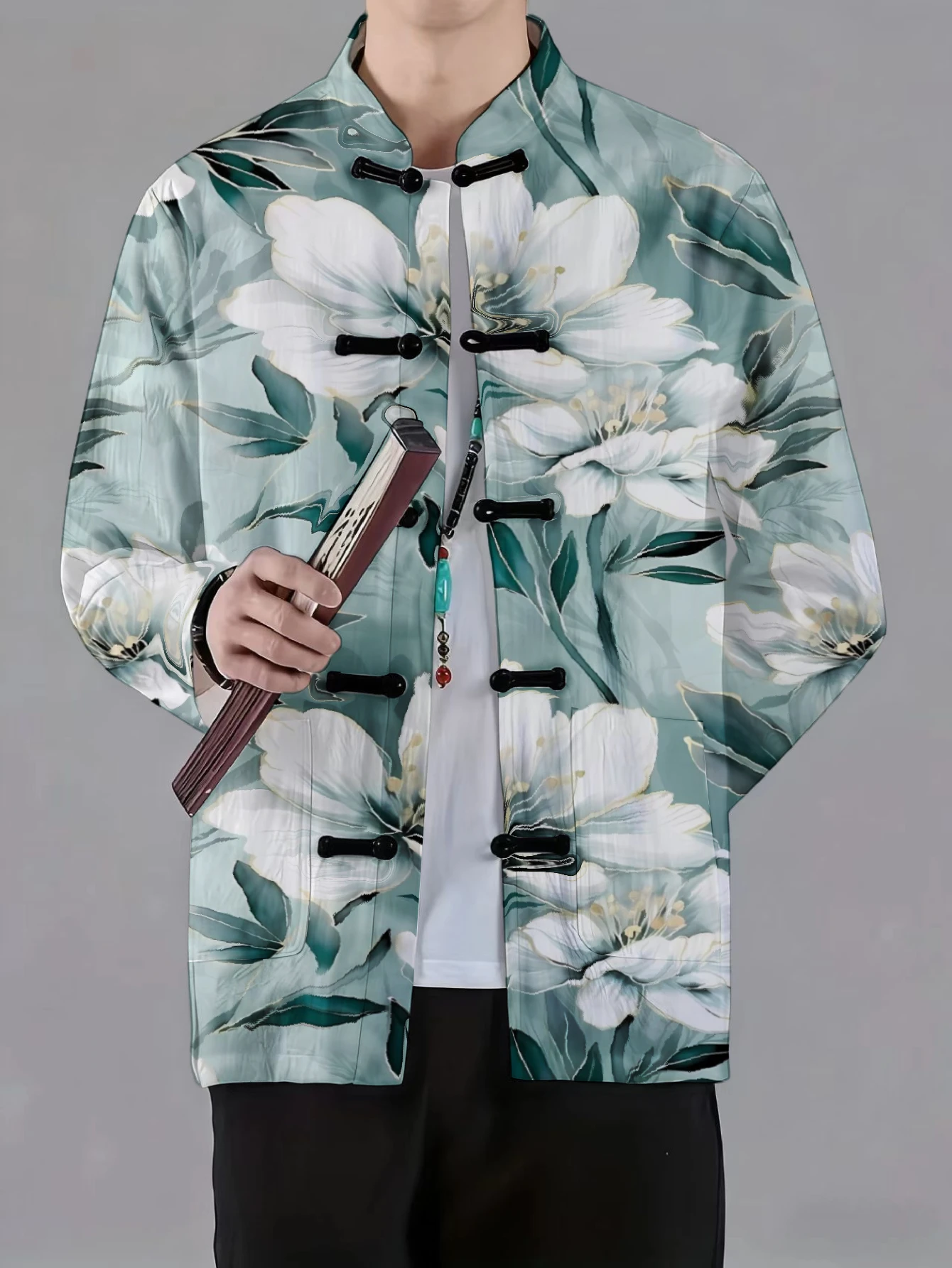 Men Men Mandarin Collar Frog Button Jacket Floral Koi Ocean Art Print Traditional Outerwear - Aliexpress Deal