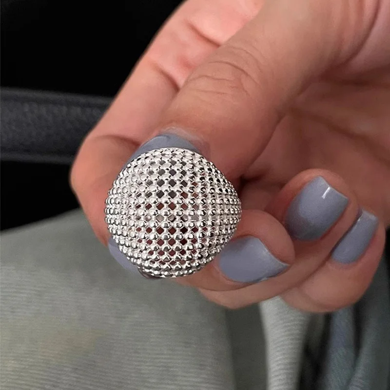 Foxanry Silver Color Hollow Geometric Ring For Women Girl Personality Simple Temperament Elegant Fashion Engagement Jewelry Gift