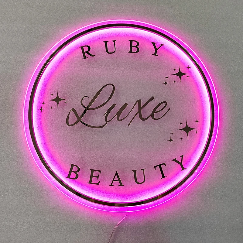 Imagem -05 - Acrílico Logotipo do Negócio Sinais Led Neon Lights Wall Aesthetics Decor Company Name Plaques Beauty Salon Nail Hair Studio 3d