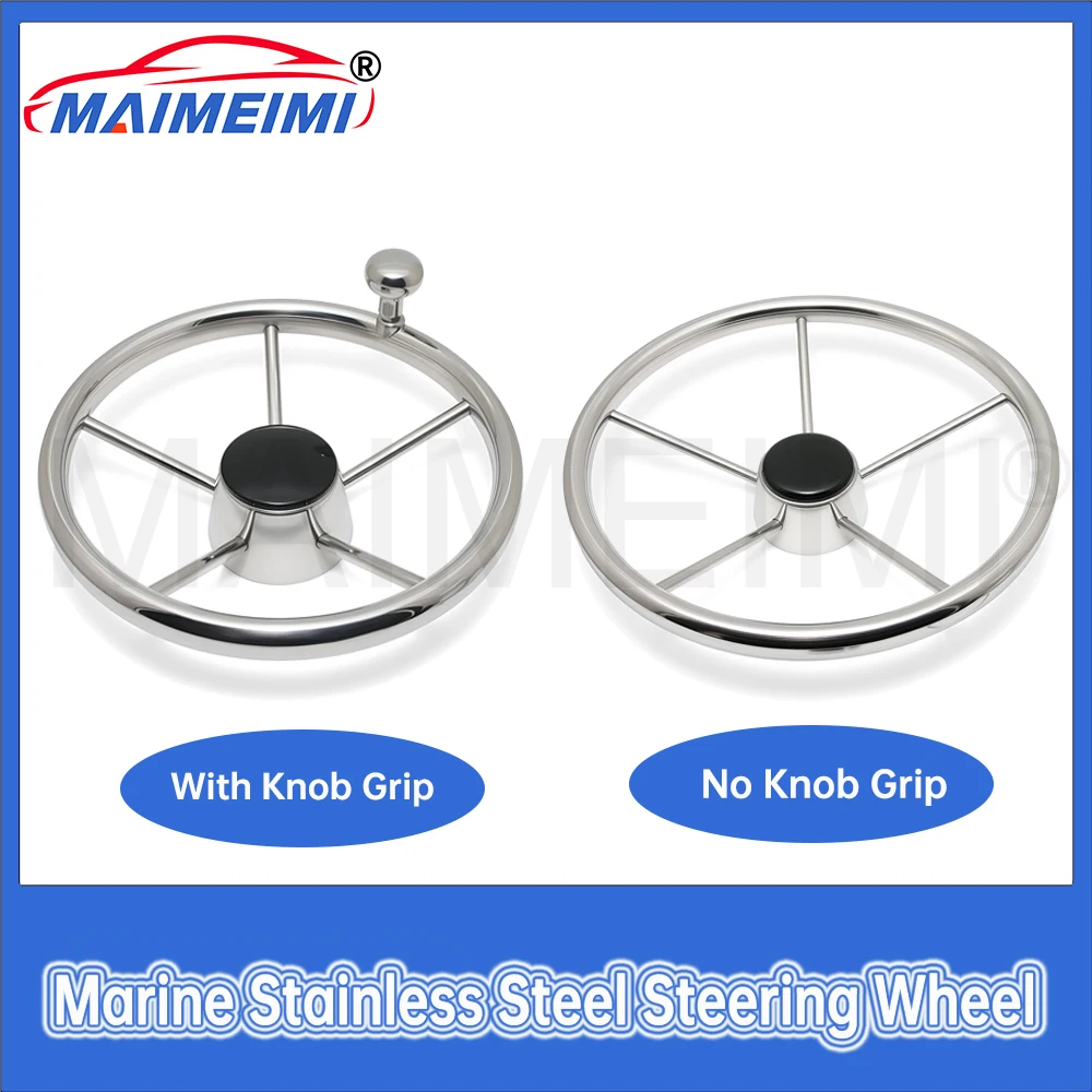Stainless steel 5 Spoke Destroyer Steering Wheel or with Knob Mirror Polished Steering Wheel For Marine Yacht Boat Accessories