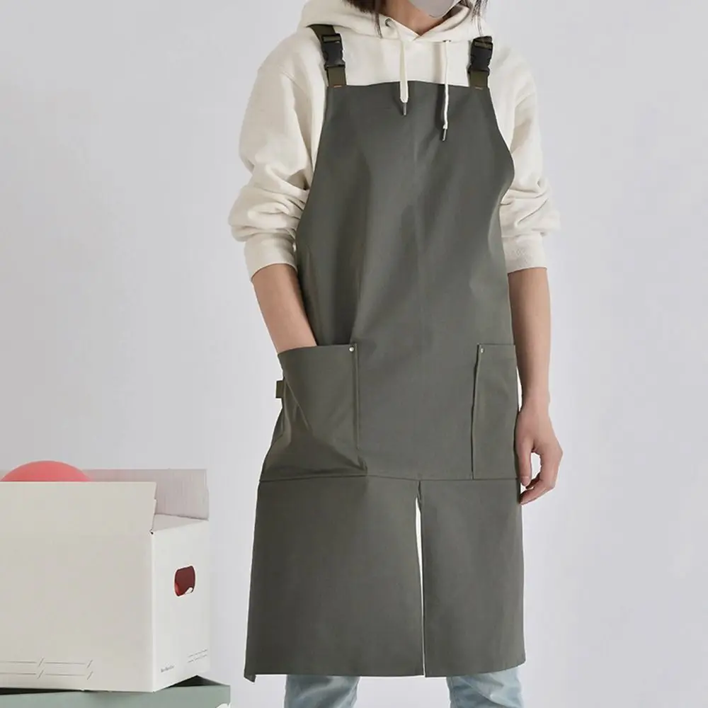 

Canvas Waterproof Apron Solid Color Japanese Style Florist Work Dress Shoulder Strap Adjustable Kitchen Apron