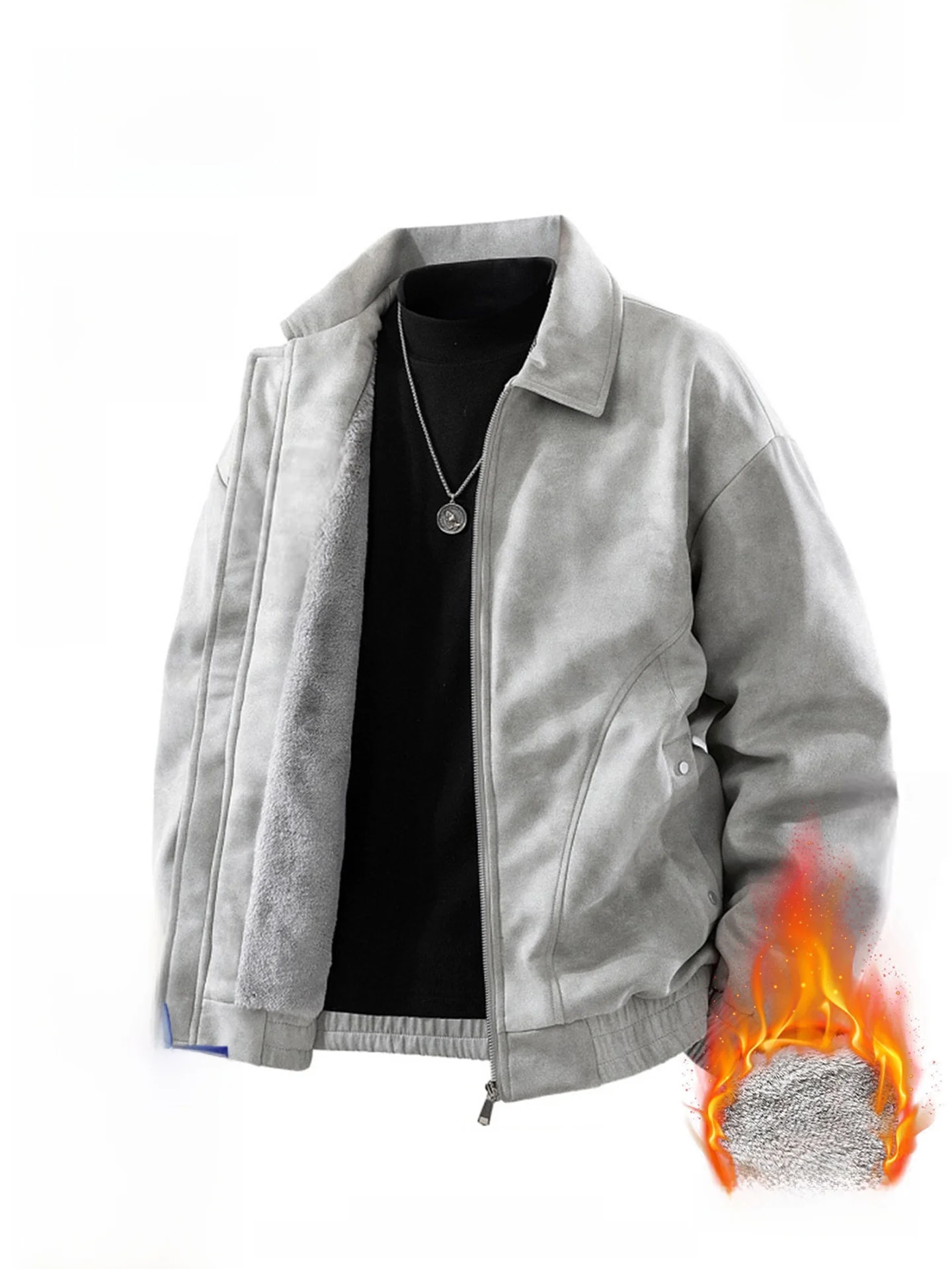 

Wassup Palm Men's Fce Lined Flight Jaet 2025 New Autumn Winter Casual Cool Leather Jaet Loose Fit Long Sve Zipper