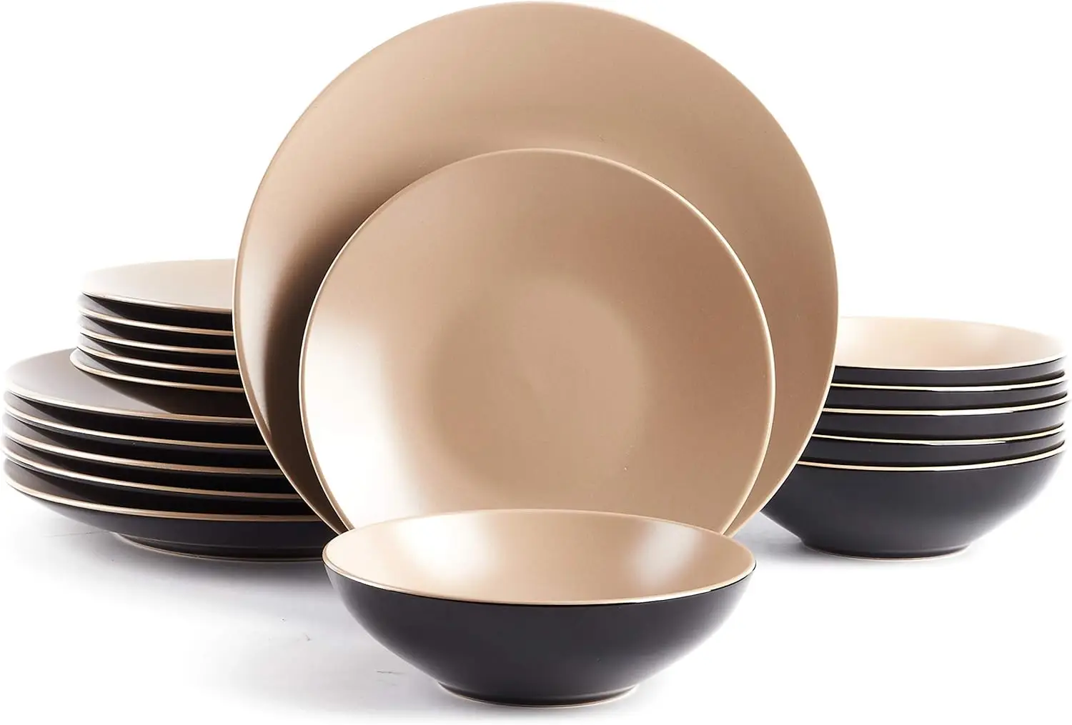 

Обеденный набор Stoneware двухцветных цветов Life 18, внешний блестящий черный + внутренняя матовая глазурь, бежевый