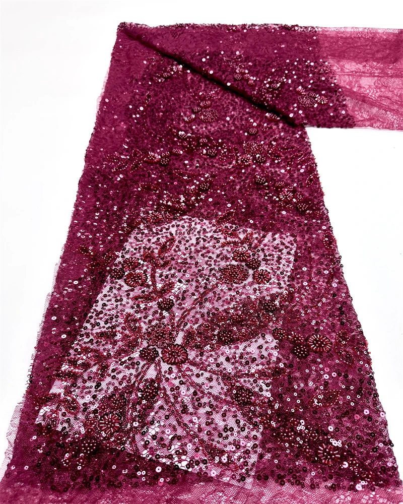 2025 Tessuto di pizzo con perline ricamate francesi con paillettes Stile africano nigeriano per abiti da sposa alla moda